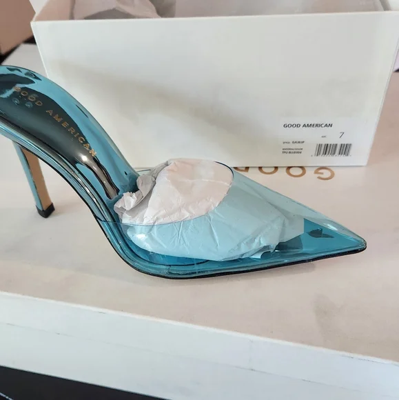 Good American 🩵 Glass Slipper Mules - Blue - Size 7 - Picture 8 of 8